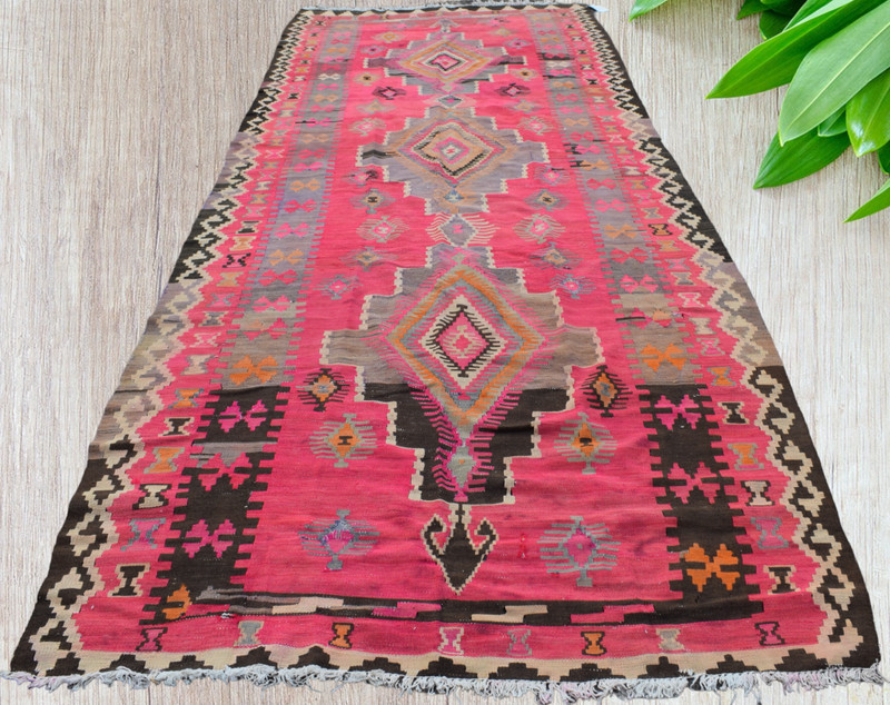 4'9 x 13 Vintage Geometric Flatweave Tribal Kilim Handmade Wool Area Rug 5 x 13 gallery