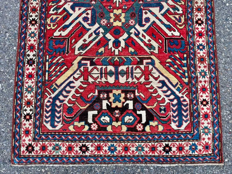 Antique Adler Kazak Rug c.1890-1920 Rare Mustache Design Caucasian Collectible gallery
