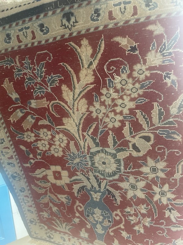 Wall Rug Fine Persian Hand knotted Tablo Dated in Farsi 1979. Red Tapestry gallery