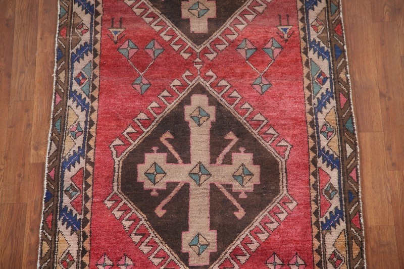 Vintage Geometric Handmade Wool 13 ft Runner Rug Wool Hallway Carpet 3x13 gallery