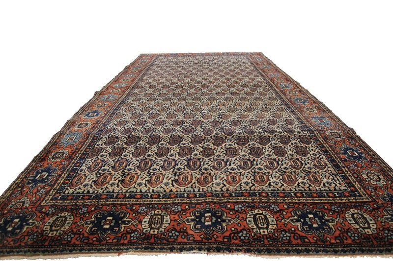 4x6 Rare Antique Fine Geometric Handmade Rug Navy Blue 130cm x 188cm c.1880 gallery