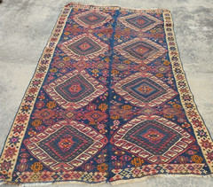 19th Century Antique Qashqai Multicolor Wool Kilim Rug Carpet 252×151 cm