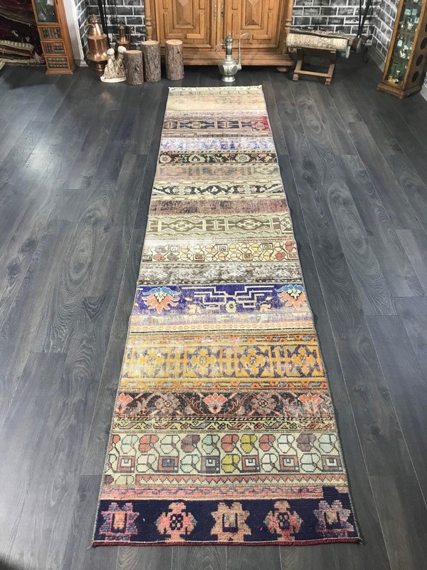 2.6x11.9 Small Vintage Wool and Cotton Runner Rug gallery