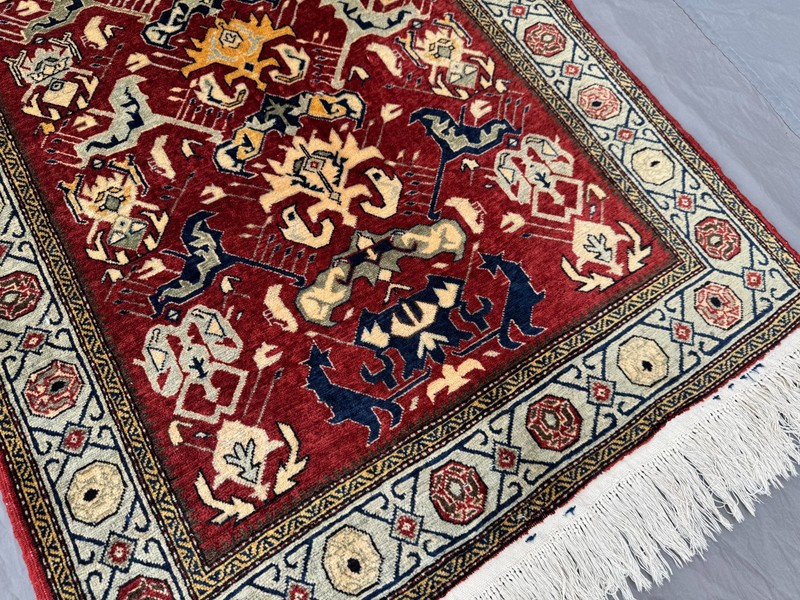 Vintage 3'3x5'6 Ft Caucasian Kazak Rug Red Ivory Tribal Geometric Soft Wool Rug gallery