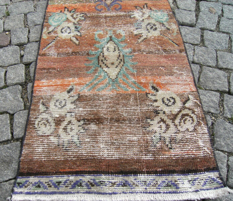 Turkish Rug 22'' x 118'' Vintage Hand-knotted Oushak Rug Corridor Wool Rug gallery