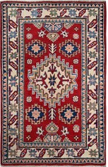 Bright & Colorful Fine Quality New Handmade Afghan Kazakh Accent Rug, 3’x4′