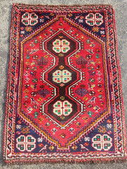 Vintage Hand Made Traditional Rug Oriental Wool Multicolor Carpet 97×70 cm