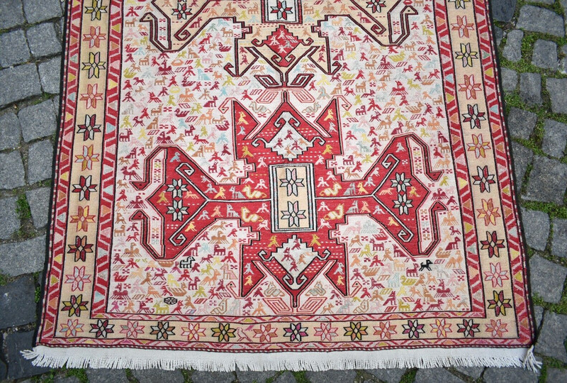 Caucasian Silk Soumak Rug 3'9 x 6'2 ft Fine Quality Animal Design Silk Soumak gallery