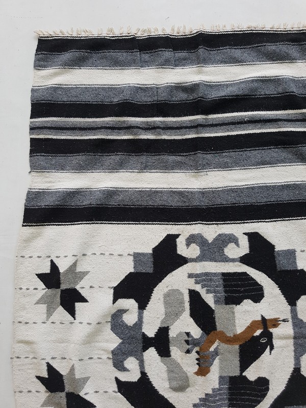 Vintage Handmade Mexican Saltillo Traditional Wool Kilim Rug 195x122 cm gallery