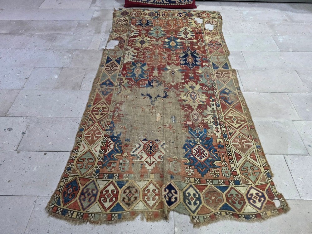 Antique Kuba Rug, Hand Knotted Azerbaijani, Old Tribal Carpet ,Geometric Rug