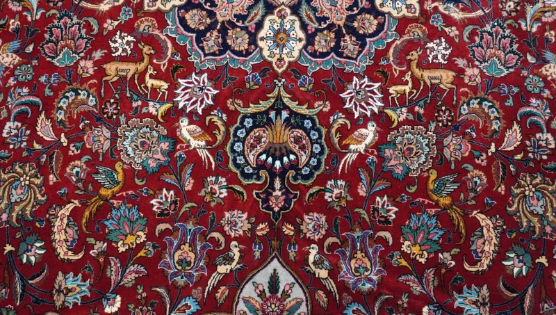 Antique Silk & Wool Isfahann Animals Birds Handmade Rug Silk Foundation 10'x14' gallery