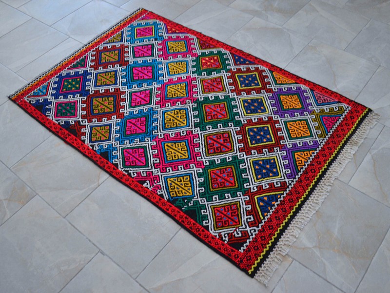 3x5 Rug Hand Made Turkish Rug Vintage Colorful Kilim Rug Actual 3'4" x 5' gallery