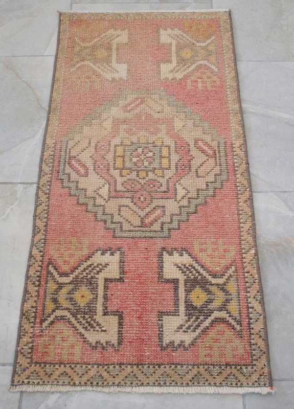 Vintage Small Rug Hand Knotted Turkish Oushak Rug Doormat Entry Decor 1'7"x3'3' gallery