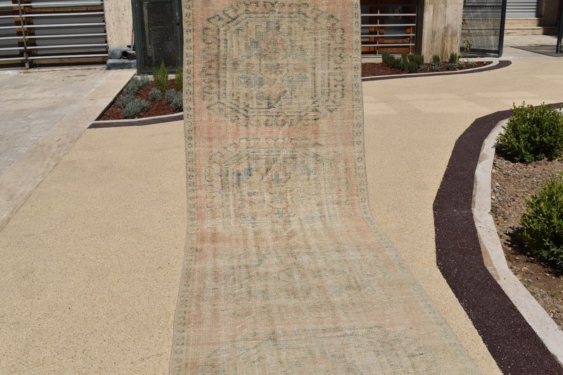 Turkish Rug 3x9 ft Oushak Rug Runner Vintage Wool Hallway Stairs Rug 95x295cm gallery