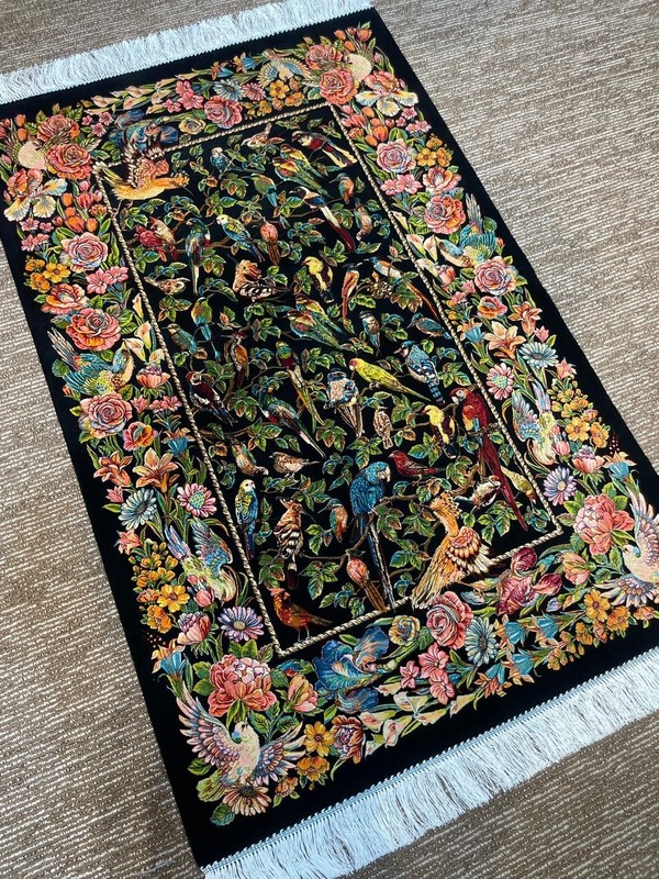 Fine Silk Rug 3 x 5 ft Bird Floral Artistry Design Soft Silk Rug 91 x 152 gallery