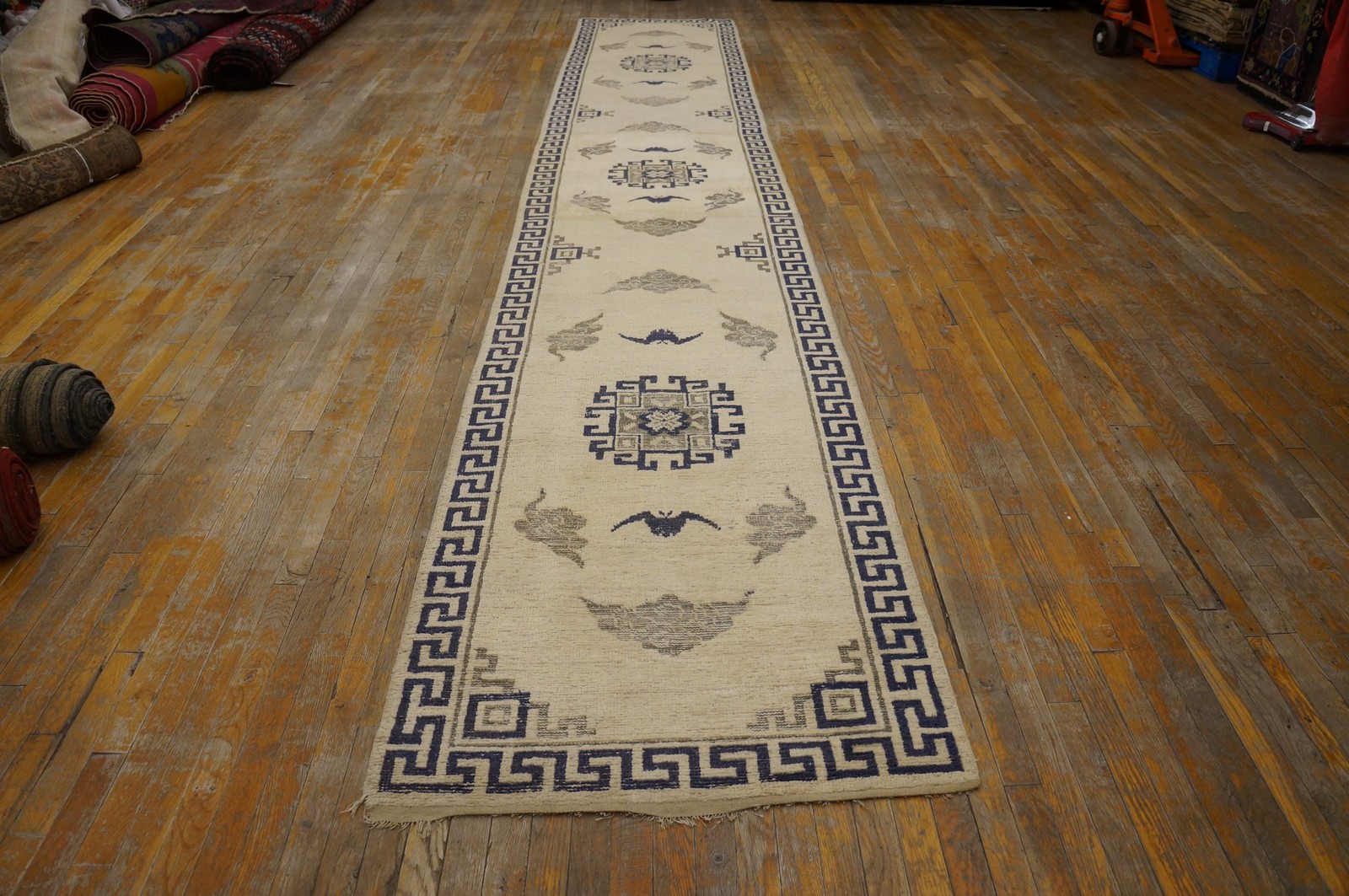 3'x17' Antique Cream Wool Oriental Mongolian Hallway Runner Rug gallery