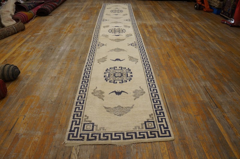 3'x17' Antique Cream Wool Oriental Mongolian Hallway Runner Rug gallery