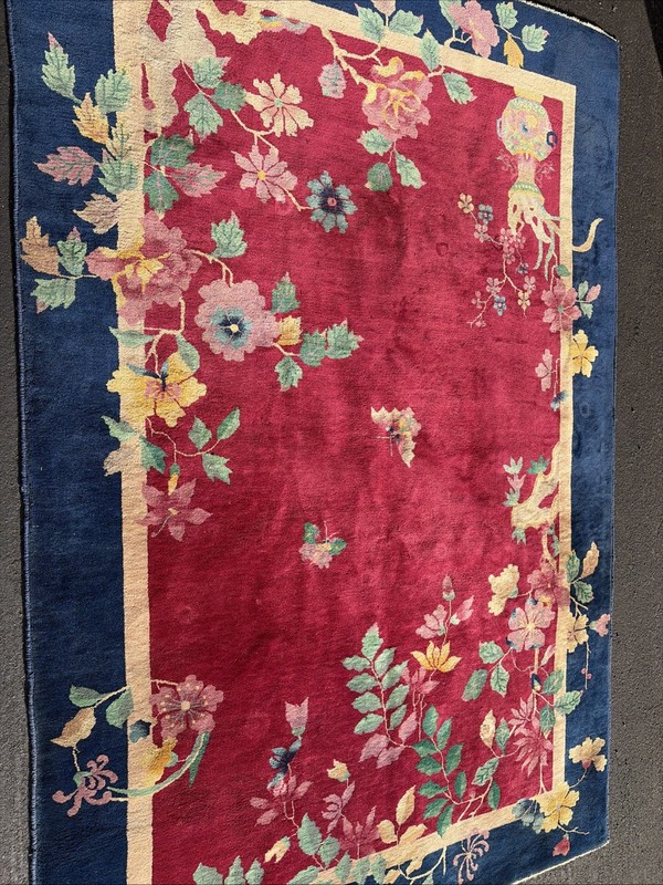 Auth: Antique Art Deco Chinese Rug W Nichols Wool Beauty PLUM 6x9 gallery