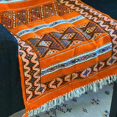 Algerian Traditional Berber Rug – Orange w White red & black colors