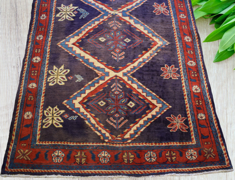 Rug. Butterfly Rug. Handmade Oriental Wool Runner Geometric Vintage 3'4 x 9'3 gallery