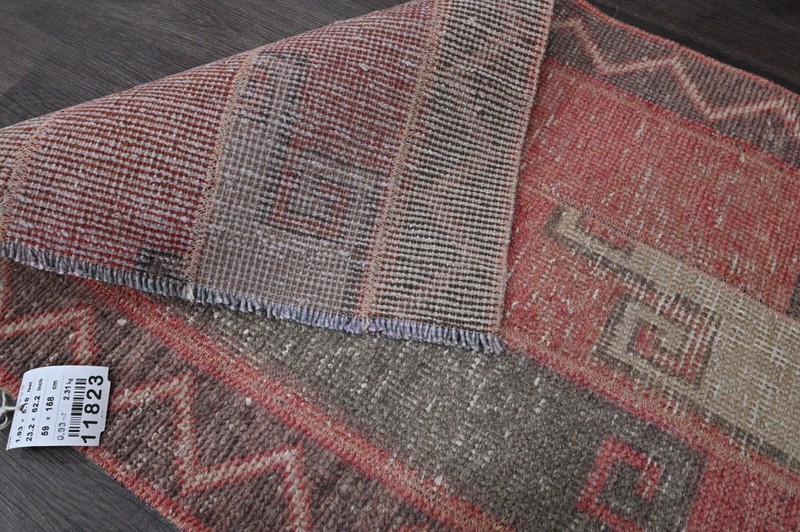 Vintage Turkish Runner Rug 2x5ft PINK Handmade Anatolian Oushak Hallway Wool gallery