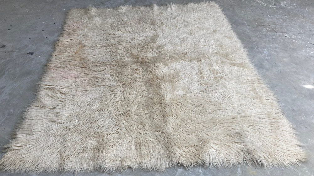 Vintage Handmade Scandinavian Minimalist Style Wool Rya Shag Rug 230x194 cm