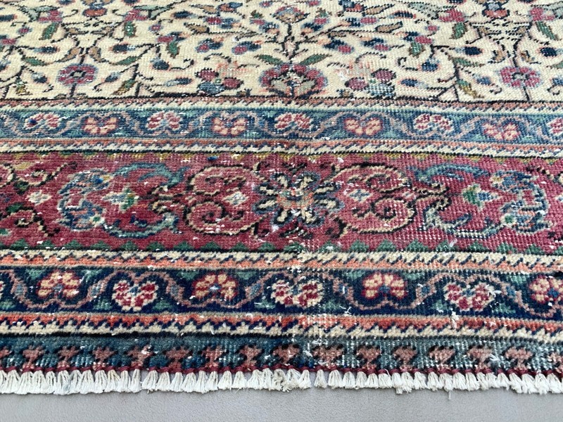 Vintage Square Turkish Rug 237x198 cm, Tribal Wool Carpet Large gallery