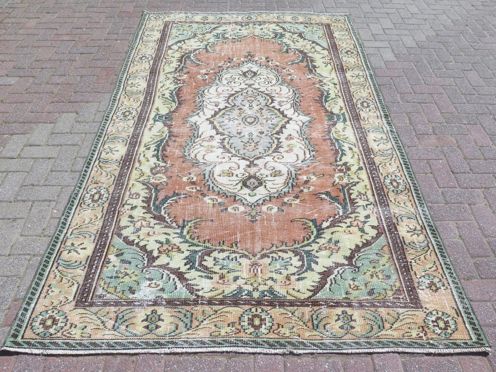 Vintage Anatolia Floor Carpet, Distressed Wool Rug, Handmade Large Rugs 65"x110"