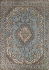 Floral Over-Dyed Tebriz Vintage Area Rug 10×13 Blue Wool Handmade Room Size Rug