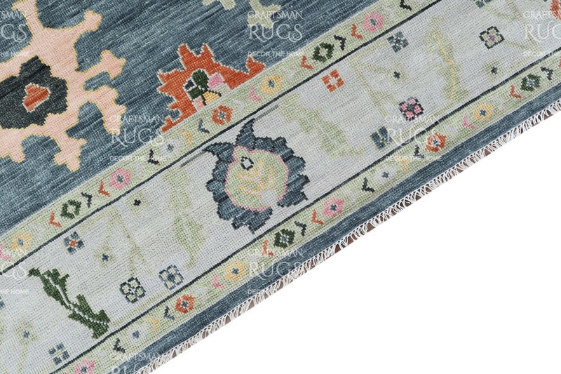 Handknotted Blue-Gray Floral Geometric Rug 8x10 ft gallery