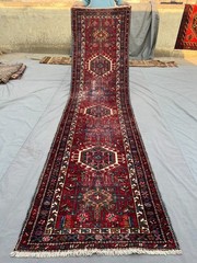 Antique Caucasian Runner Rug Hand Knotted Wool Tribal Medallion Entryway Rug