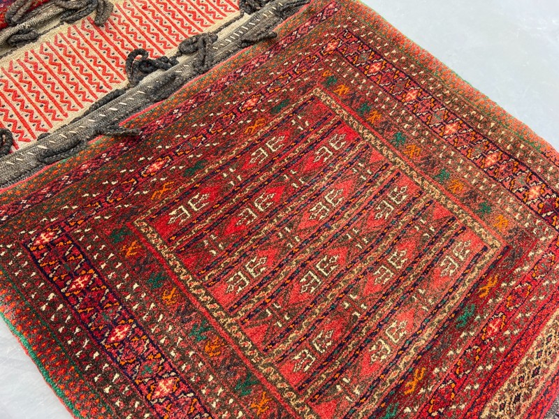 1'10x4 ft Antique Afghan Saddle Bag – Tribal Handwoven Wool Nomadic Textile Rug gallery