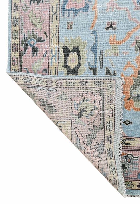 Oushak-Style Floral Traditional Area Rug – Blue & Pink Accents 8x10 ft gallery