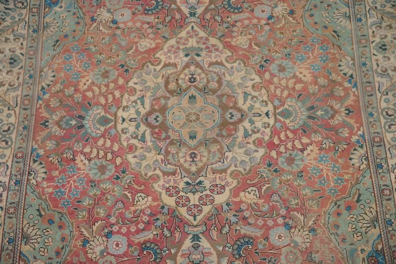 Vintage Wool Handmade Tebriz Pink/ Ivory Area Rug 6x10 Floral Living Room Carpet gallery