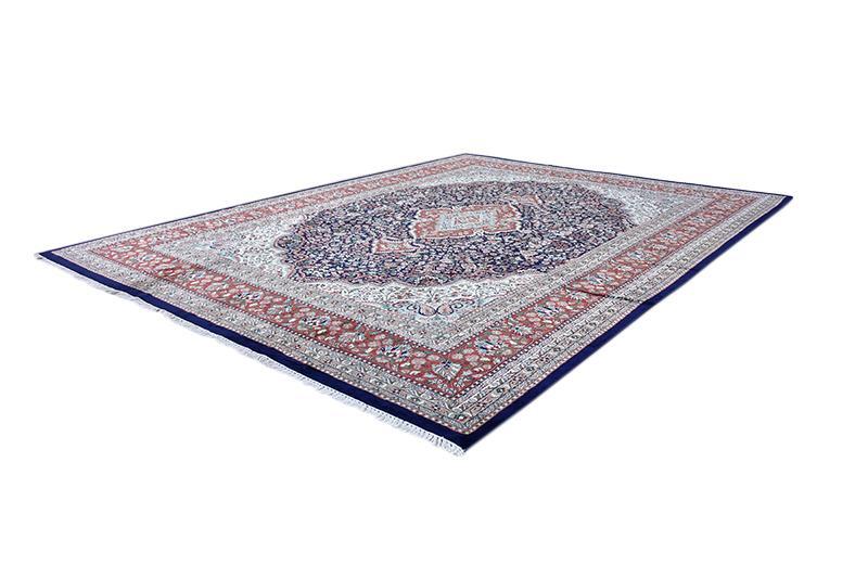 Silk Medallion Fine Silk Luxury Turkish 9' 2" x 12' 2" Blue Hand Knotted Rug gallery