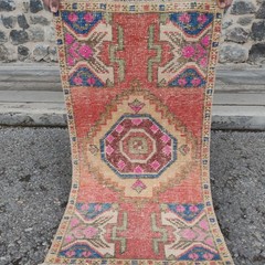 xox borders 2×3 Turkish Vintage Small Rug 52 x 96 cm Bath Mat 1.71 x 3.15 ft