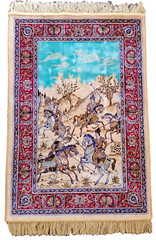 Signed Isfahann kalbaft Pictorial Rug – Carpet “Desert Polo” 40 x 27 inch