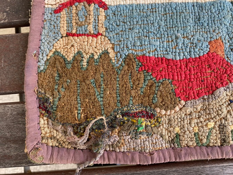 Grenfell c1930's Hand Made Mat Rug Scene Lighthouse, Steam Ship, House, Cliffs gallery