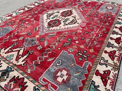 5×7 ANTIQUE RUG handmade VINTAGE oriental geometric tribal red old wool real