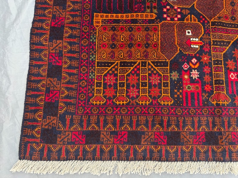 4x6'6 ft Vintage Afghan Hand Knotted Pictorial Rug Tribal Animal Hunting Art Rug gallery