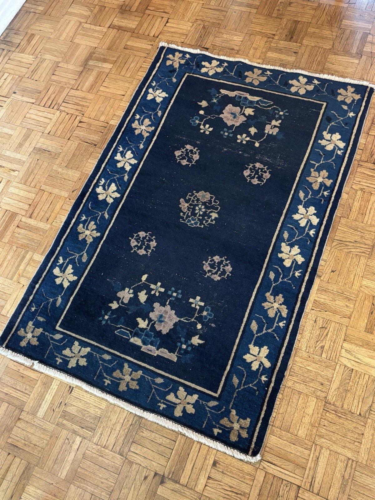 1920’s/1930’s Art Deco Blue Oriental Rug 3.5x5ft gallery