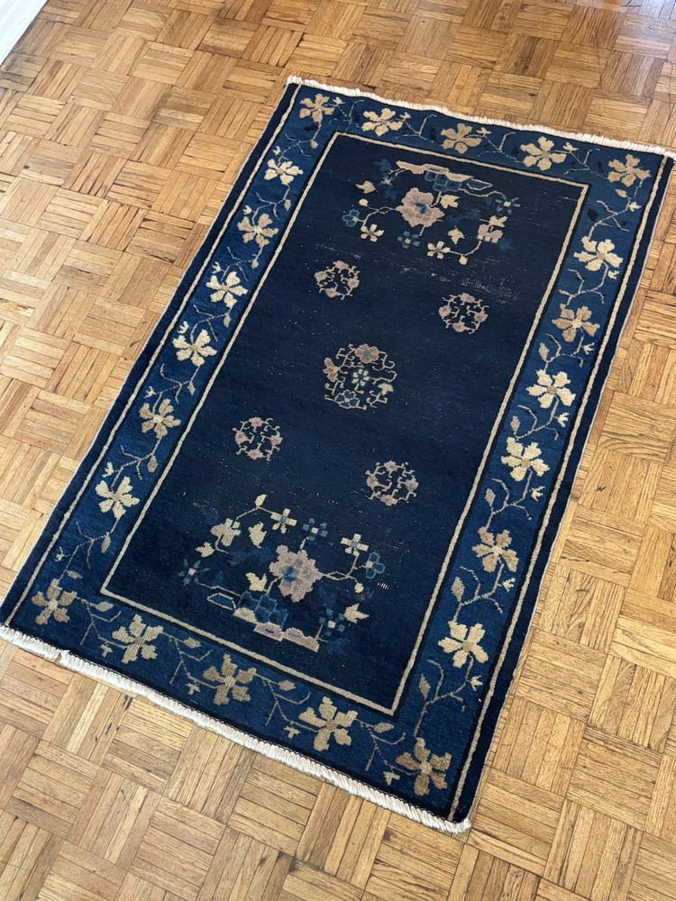 1920’s/1930’s Art Deco Blue Oriental Rug 3.5x5ft