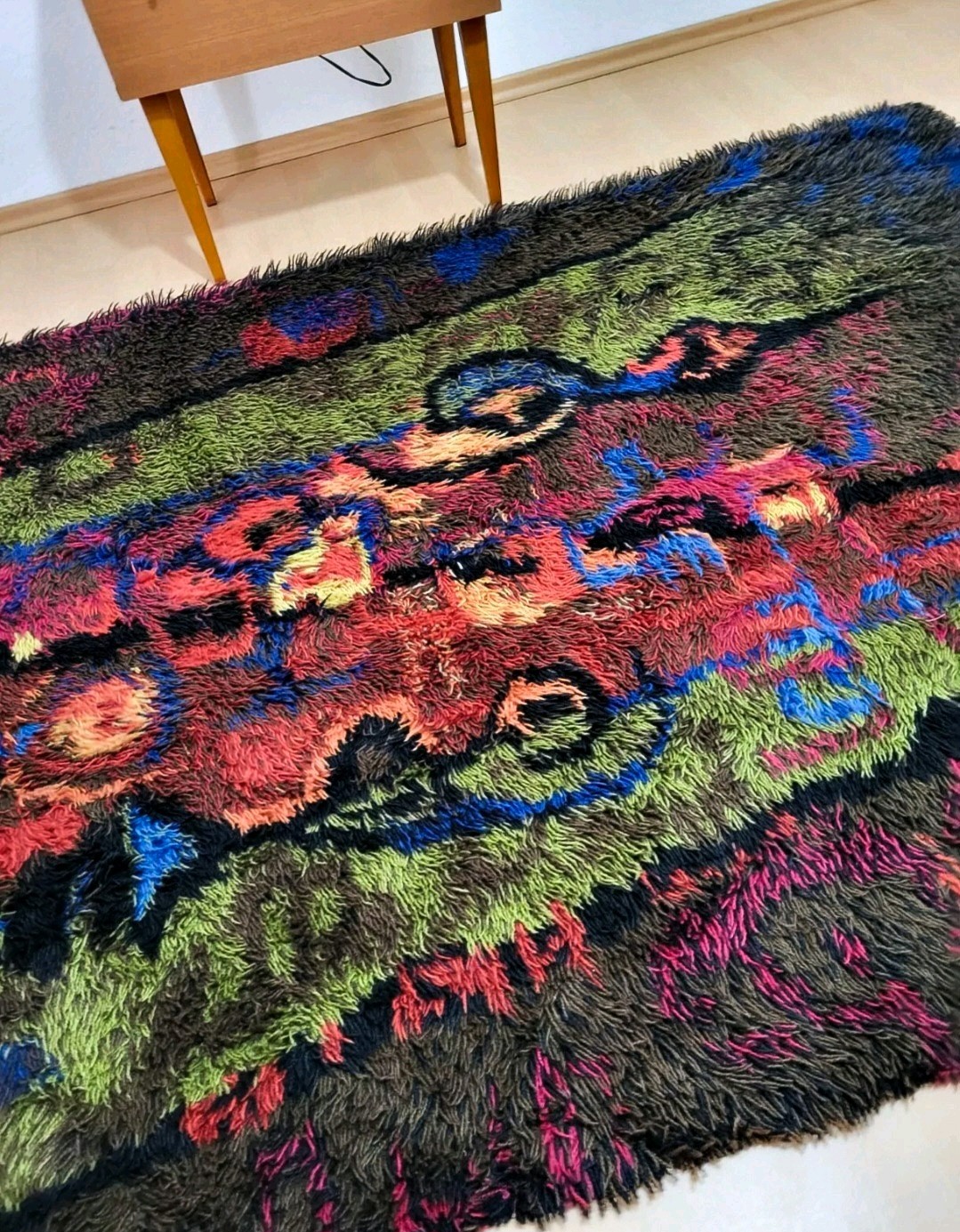VORWERK WASA wool Rug abstract Art psychedelic vintage 70s Mid Century 55"x79" gallery