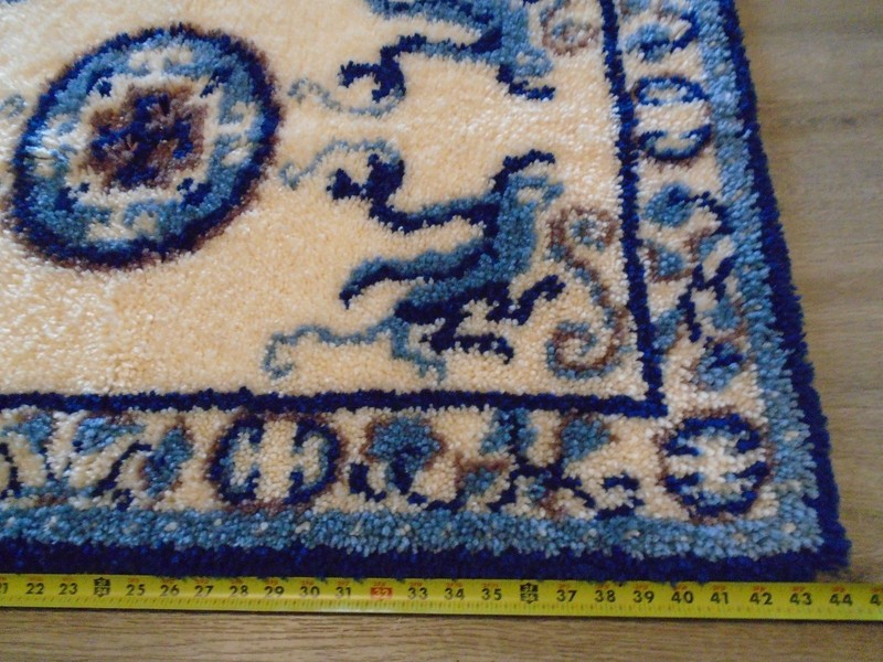 Vintage Hand Made Hooked Oriental Theme Dragons Rug Hanging 44"X30" gallery