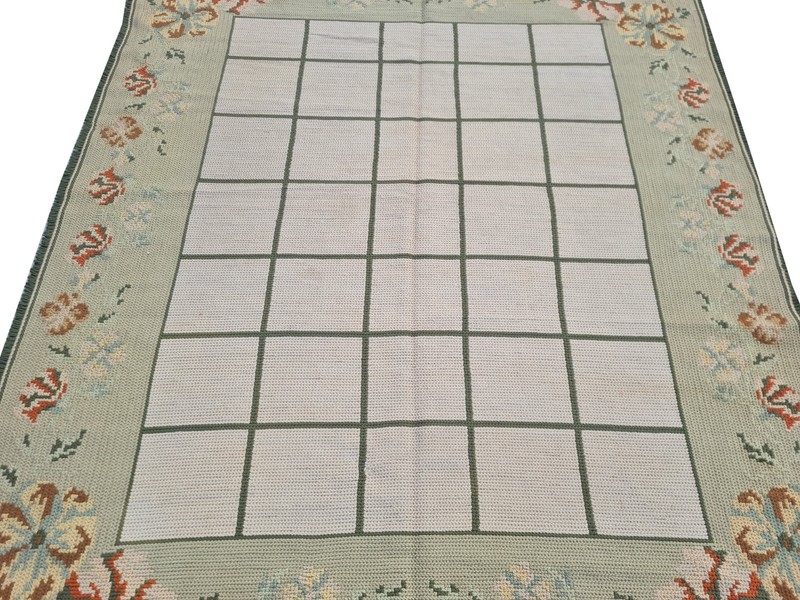 Rare Hand Embroidered Needlework Vintage France Kilm Wool Area Rug 7.5 x 6.1 Ft gallery