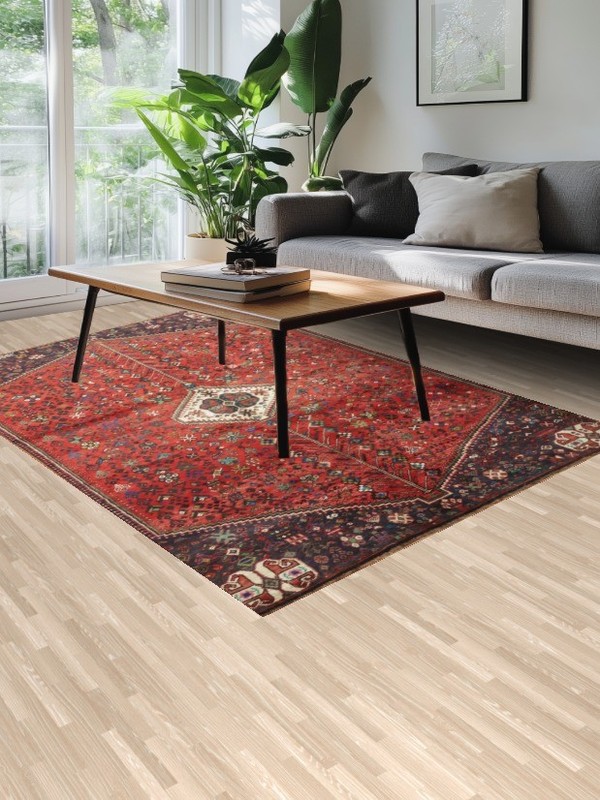 Authentic Traditional Vintage Area Rug 5x8 Handmade Wool Geometric Red Carpet gallery