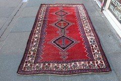 Vintage Hand Made Traditional Oriental Wool Red Large Long Rug 235x132cm
