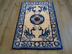 Vintage Hand Made Hooked Oriental Theme Dragons Rug Hanging 44″X30″