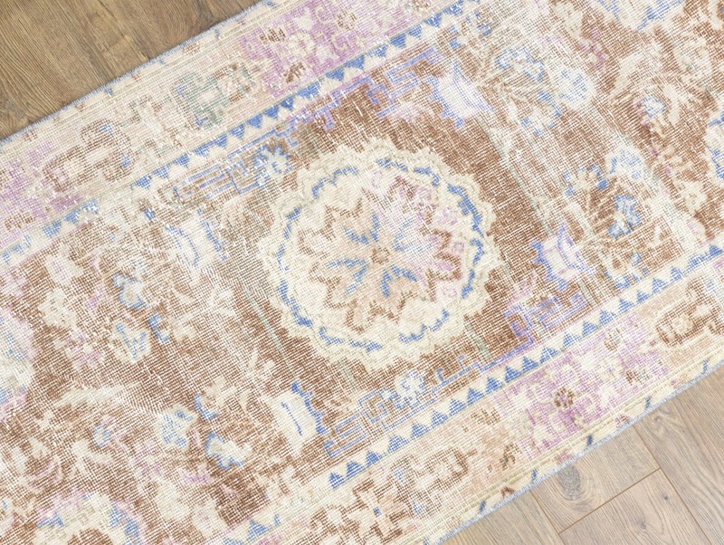 Long Narrow Oushak Runner 2'10x11'7 ft Brown Blue – Warm Neutral Home Decor gallery
