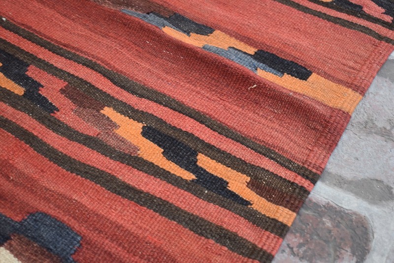4'3 x 4'6 Handmade afghan tribal maldari area kilim rug, square persian wool rug gallery
